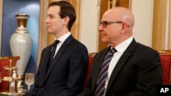 FILE - White House senior adviser Jared Kushner, left, and National Security Adviser H.R. McMaster are seen at a bilateral meeting between President Donald Trump and Bahrain's King Hamad bin Isa Al Khalifa, May 21, 2017, in Riyadh. Both McMaster and Homeland Security Secretary John Kelly have said they saw nothing wrong with Kushner's overture to Moscow.