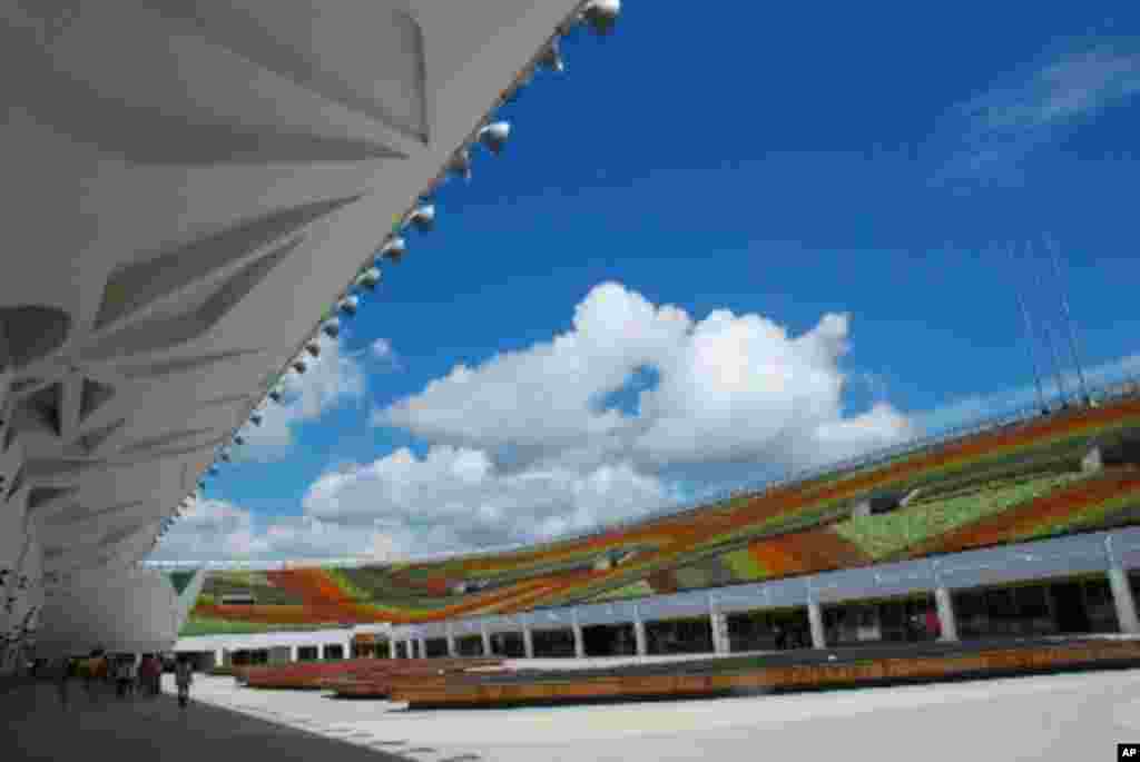 花博争艳馆以21万盆花卉拼成七道彩虹