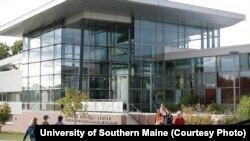 Students walk on campus at the University of Southern Maine