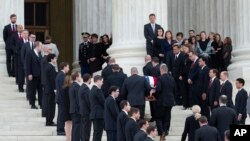 The casket of Supreme Court Justice Antonin Scalia