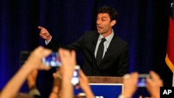 Democratic candidate for Georgia's Sixth Congressional Seat Jon Ossoff speaks to supporters during an election-night watch party, April 18, 2017, in Dunwoody, Georgia.