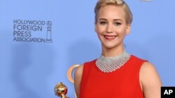 Jennifer Lawrence, seen with an award won at the 2016 Annual Golden Globe Awards, was one of the celebrities who had personal photos taken from her computer and later distributed online.