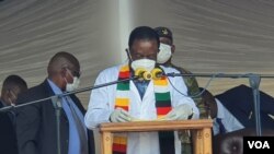 President Emmerson Mnangagwa addressing people in Gwayi, Matabeleland North, Friday, February 25, 2021. (Photo: Ezra Sibanda)