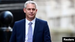Britain's Secretary of State for Exiting the European Union Stephen Barclay is seen outside Downing Street in London, Britain, Feb. 13, 2019. 