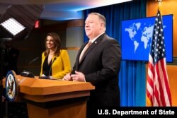 U.S. Secretary of State Mike Pompeo delivers remarks to the media in the Press Briefing Room, at the Department of State in Washington, D.C., July 15, 2020. (State Department Photo by Freddie Everett)