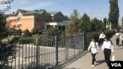 A secondary school, which was built in 2013 with finances provided by former Kazakhstani President Nursultan Nazarbaye, is seen in Bishkek, Kyrgyzstanv, Sept. 15, 2024. Nazarbayev sought to increase Kazakhstan's influence by financing cultural and educational projects.