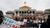 Demonstrators gather at the Massachusetts State House to protest against the state’s four-month ban of all vaping product sales in Boston, Oct. 3, 2019.