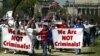 A group of demonstrators rally for immigration rights at The Mall in Washington April 10, 2006. 
