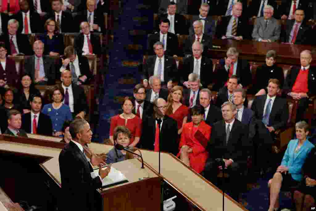 President Barack Obama gives his State of the Union address before a joint session of Congress on Capitol Hill in Washington, Jan. 12, 2016.