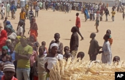 FILE - People who fled their homes due to violence from the Islamic extremists group Boko Haram are seen inside a refugee camp in Minawao, Cameroon, Feb. 25, 2015.