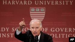 Vice President Joe Biden speaks to students, faculty and staff at Harvard University's Kennedy School of Government in Cambridge, Mass., Oct. 2, 2014. 