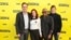 FILE - Director Thom Zimny, from left, executive producer Priscilla Presley, David Porter and Jerry Schilling, arrive for the world premiere of "Elvis Presley: The Searcher" during the South by Southwest Film Festival at the Zach Theatre on Wednesday, March 14, 2018, in Austin, Texas.
