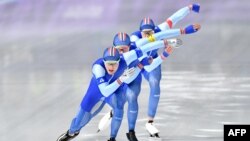 L'équipe norvégienne de patinage de vitesse lors des JO-2018 de Pyeongchang, à Gangneung.