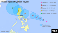 Projected path of Typhoon Maysak