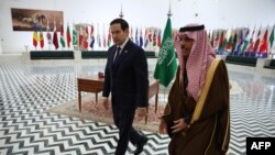 Sekretari amerikan i Shtetit Marco Rubio dhe ministri i Jashtëm i Arabisë Saudite, Faisal bin Riad, Arabi Saudite, 17 shkurt, 2025 