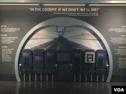 One of many exhibits is shown at the new Flight 93 National Memorial Visitors Center in Shanksville, Pennsylvania, September 10, 2015. (K. Farabaugh/VOA)