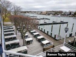 The Flying Bridge in Falmouth, Massachusetts, hosts waterfront banquets and special events during the tourist season. During the offseason, it remains closed.