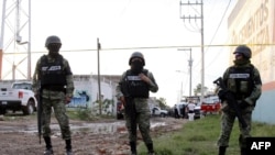 ARCHIVO - Soldados de la Guardia Nacional de México resguardan el lugar donde 24 personas fueron asesinadas en Irapuato, estado de Guanajuato, el 1 de julio de 2020.