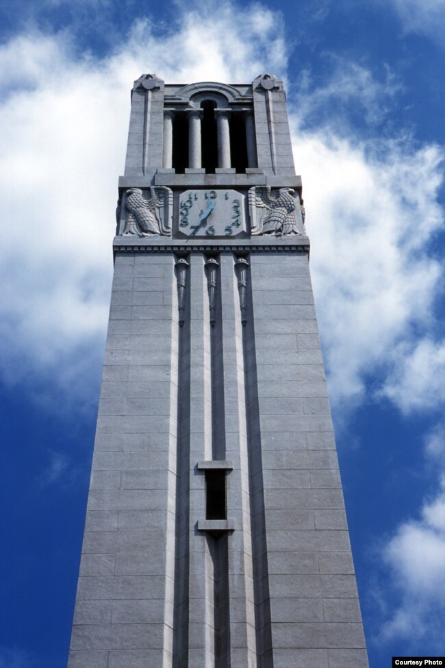 A picture of the Memorial Belltower at North Carolina State University in Raleigh, North Carolina.