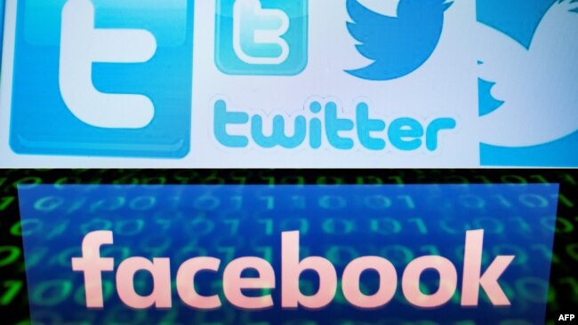 美国社交媒体公司脸书和推特的标志。