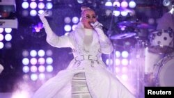 FILE - Christina Aguilera performs during New Year's Eve celebrations in Times Square in the Manhattan borough of New York, U.S., Dec. 31, 2018.