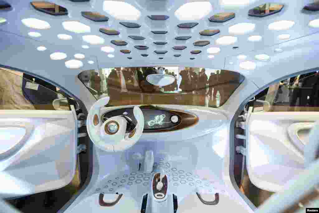 The interior of a Smart Forvision electric concept car at the Electric Mobility Conference of the German Government in Berlin