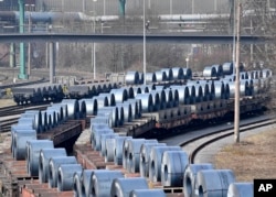 Steel coils sit on train car as they depart from the thyssenkrupp steel factory in Duisburg, Germany, March 2, 2018. German officials and industry groups warned that U.S. President Donald Trump risks sparking a trade war with allies if he imposes tariffs on steal and aluminum imports.