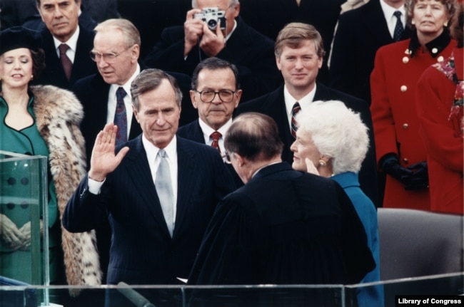 FILE - Bush being sworn-in as president in 1989. (Library of Congress)