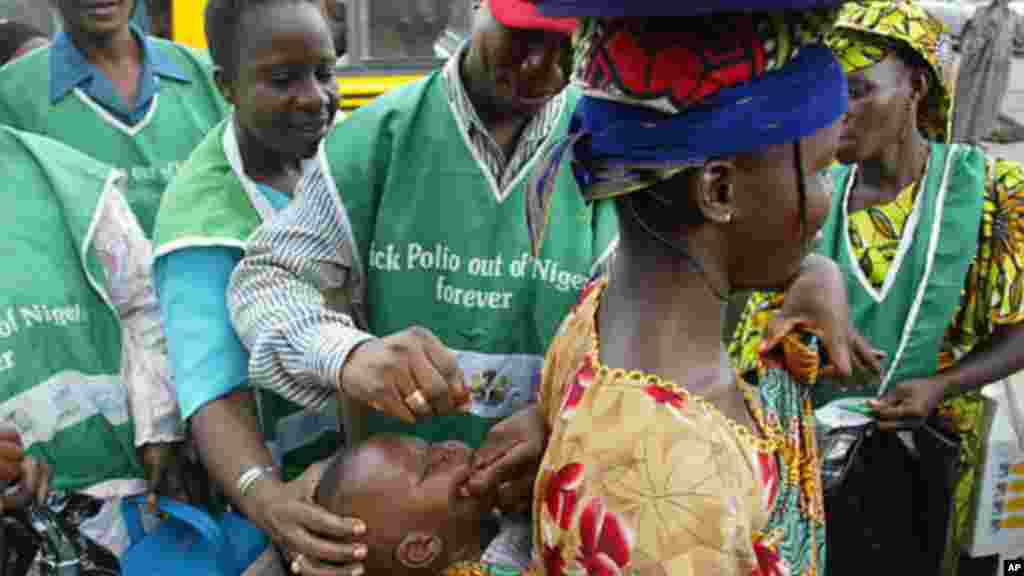 Community leaders, health workers, Muslim clerics, and victims work to vaccinate Nigerians against polio.