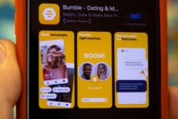 The Bumble Inc. (BMBL) app is shown on an Apple iPhone in this photo illustration as the dating app operator made its debut IPO on the Nasdaq stock exchange February 11, 2021.