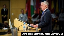 Defense Secretary Jim Mattis discusses the partnership between the U.S. and Germany during an event commemorating the 70th anniversary of the Marshall Plan at the George C. Marshall European Center for Security Studies, Garmisch, Germany, June 28, 2017.