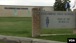 Columbine High School in Littleton, Colorado, April 9, 2019, 20 years after two student gunmen opened fire killing 13 people on April 20, 1999. (M. Burke/VOA) 