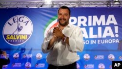 Interior Minister and Deputy Premier Matteo Salvini arrives for a press conference at the League's headquarters, in Milan, Italy, May 27, 2019. 
