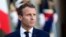 France's President Emmanuel Macron listens to Croatia's Prime Minister Andrej Plenkovic during a speech, at the Elysee Palace, in Paris, Oct. 16, 2018.