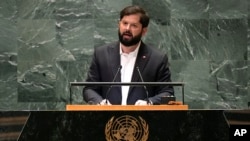 El presidente de Chile, Gabriel Boric, se dirige a la 79ª sesión de la Asamblea General de las Naciones Unidas, el 24 de septiembre de 2024.