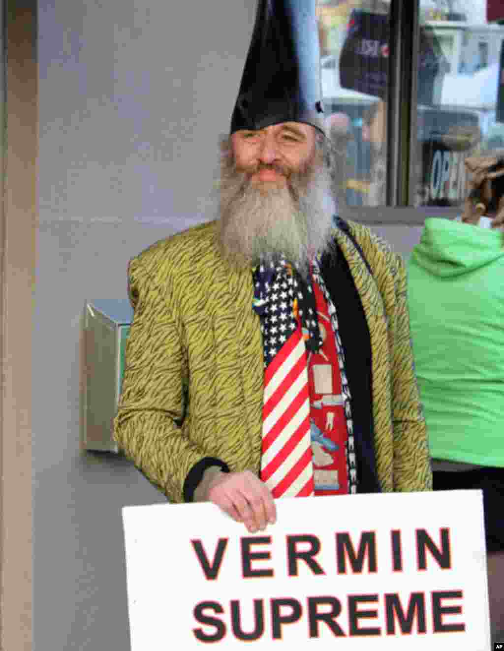 Vermin Supreme received 41 votes in New Hampshire in 2008, running on a campaign advocating for better preparedness for the impending zombie apocalypse, mandatory toothbrushing laws, and a pony for every American. (VOA-Allen)