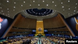 El vicepresidente chino Han Zheng se dirige al 78º período de sesiones de la Asamblea General de las Naciones Unidas en la ciudad de Nueva York, EEUU, el 21 de septiembre de 2023.