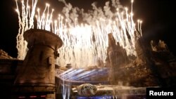 Actors Harrison Ford, Mark Hamill, Billy Dee Williams, filmmaker George Lucas and Walt Disney's Chief Executive Officer Bob Iger at "Star Wars: Galaxy's Edge" at Disneyland Park in Anaheim, California, U.S., May 29, 2019. REUTERS/Mario Anzuoni