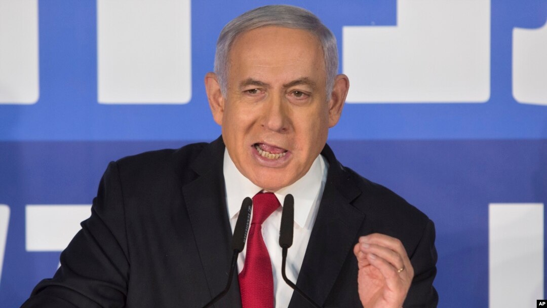 Israeli Prime Minister Benjamin Netanyahu delivers a statement at the Prime Minister's residence in Jerusalem, Feb. 28, 2019. 