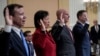 From left are Scott Paul, Tong Yi, H.R. McMaster, and Matthew Pottinger are sworn in as a special House committee dedicated to countering China holds a hearing at the Capitol in Washington, Feb. 28, 2023. 