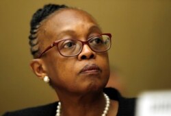 FILE - Matshidiso Moeti, World Health Organization regional director for Africa, attends a briefing for World Health Assembly delegates on the Ebola outbreak response in Democratic Republic of the Congo, Geneva, Switzerland, May 23, 2018.