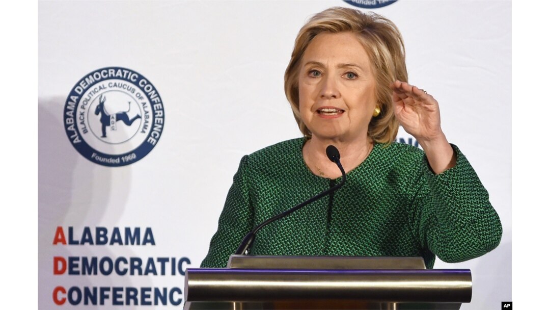 Democratic presidential candidate Hillary Rodham Clinton speaks during a meeting of the Alabama Democratic Conference in Hoover, Ala., Oct. 17, 2015.