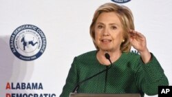 FILE - Democratic presidential candidate Hillary Rodham Clinton speaks during a meeting of the Alabama Democratic Conference in Hoover, Alabama, Oct. 17, 2015. 