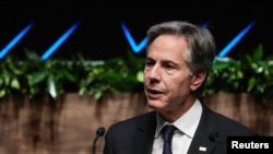 US Secretary of State Antony Blinken speaks at a summit discussion during the Asia-Pacific Economic Cooperation summit, in Lima, Peru, Nov. 15, 2024.