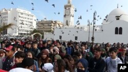 High school students march in central Algiers, March 10, 2019. 