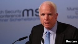 FILE - U.S. Senator John McCain speaks at the opening of the 53rd Munich Security Conference in Munich, Germany, Feb. 17, 2017. 