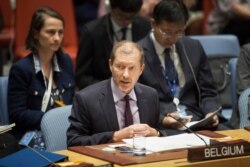 Marc Pecsteen de Buytswerve, permanent representative of Belgium to the United Nations, addresses a Security Council meeting, Sept. 18, 2019, at the United Nations, New York.