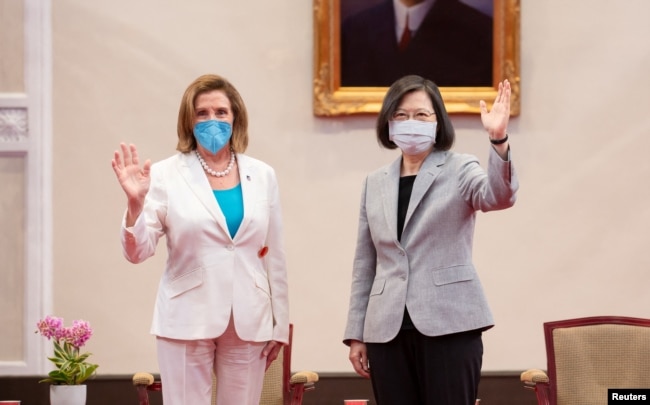 FILE - U.S. House of Representatives Speaker Nancy Pelosi attends a meeting with Taiwan President Tsai Ing-wen at the presidential office in Taipei, Taiwan August 3, 2022. (Taiwan Presidential Office/Handout via REUTERS)
