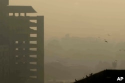 A thick layer of smog hangs over the skyline of Delhi ahead of Diwali in New Delhi, India, Oct. 29, 2024.