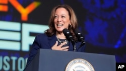 Vice President Kamala Harris delivers remarks at a Sigma Gamma Rho Sorority gathering in Houston, July 31, 2024. The Democratic National Committee announced on Aug. 2 that Harris had secured enough delegate votes to be the party's nominee for president.